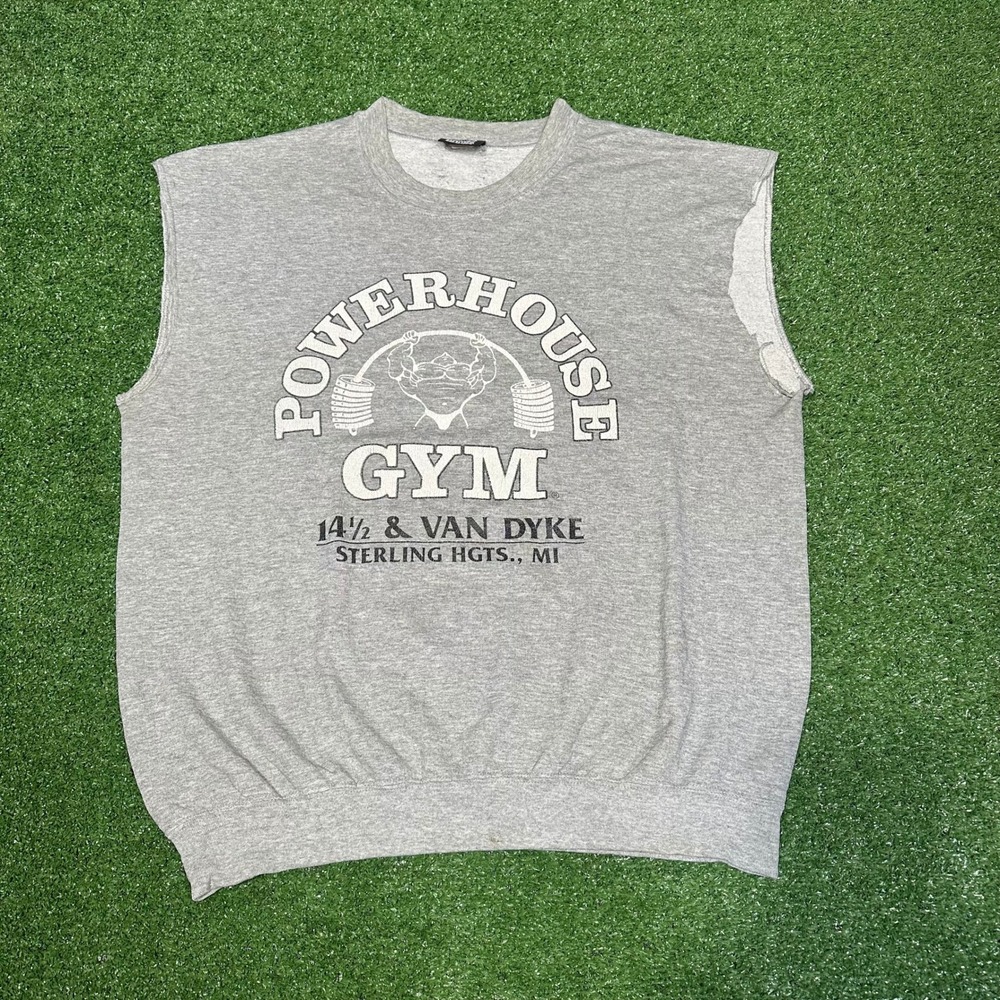 Vintage 90s Powerhouse Gym‎ Cutoff Sweatshirt Made in USAA Mens XL